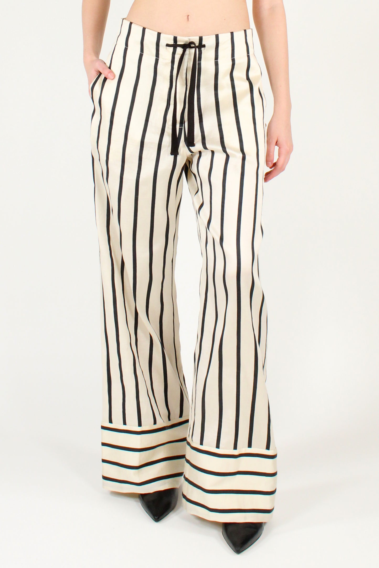 Pantaloni in Misto Righe a Lino