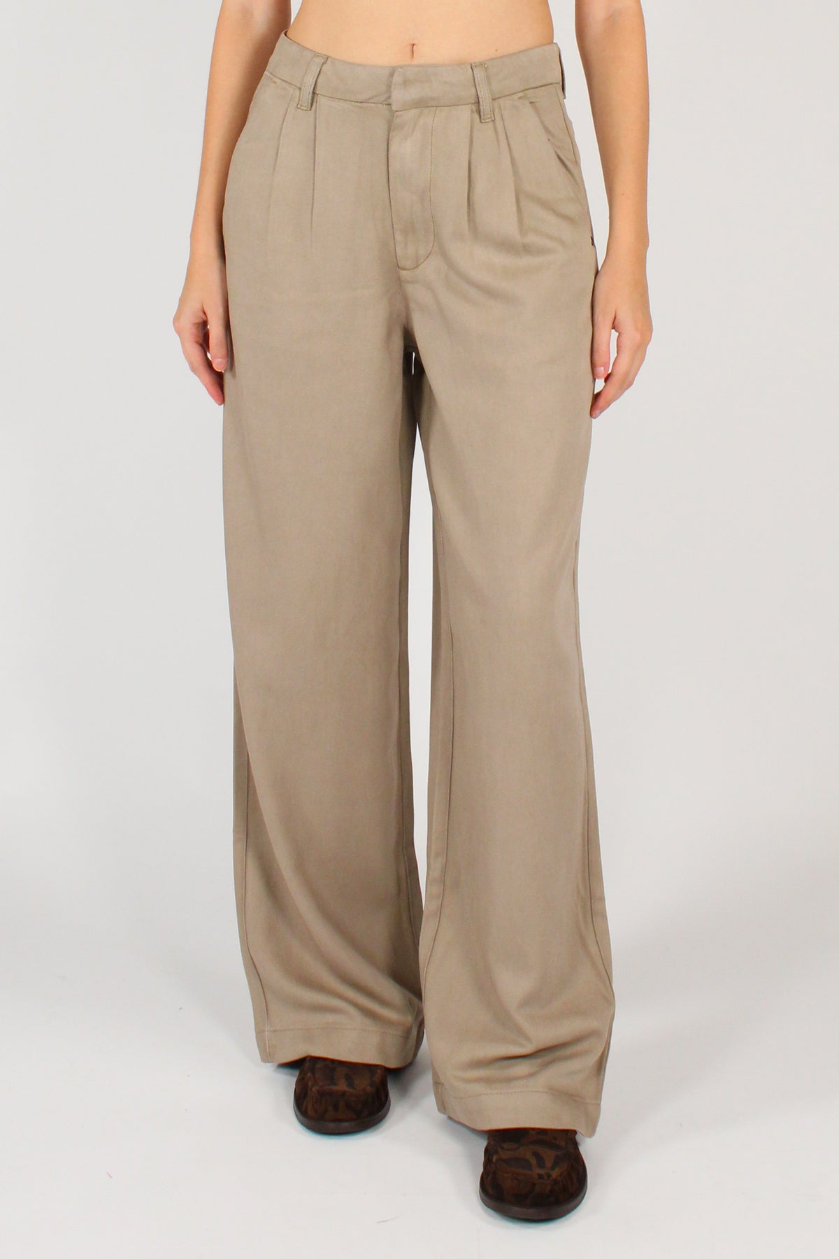 Pantaloni Misto Tencel e Viscosa con Pinces