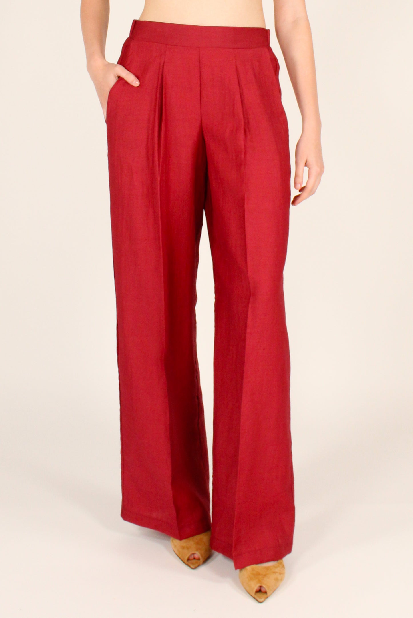 Pantaloni a Palazzo in Misto Lino e Viscosa