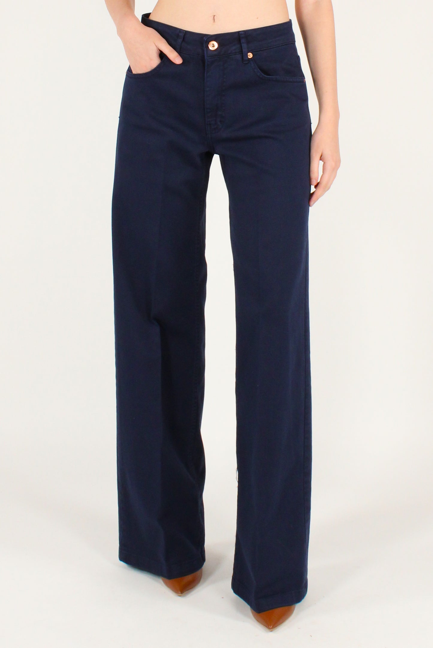 Jeans a Palazzo in Cotone Blu
