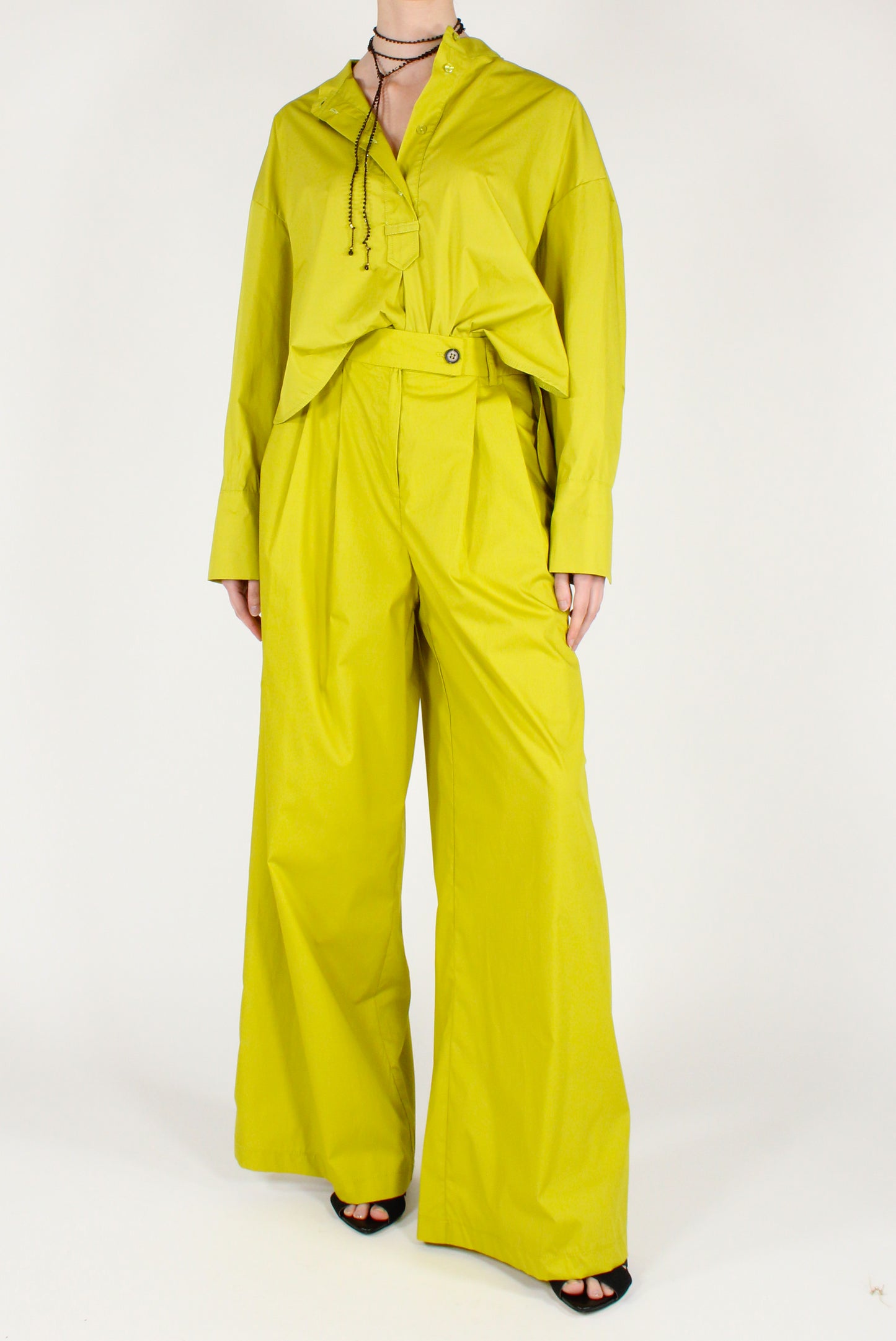 Pantaloni a Palazzo con Pinces in Cotone