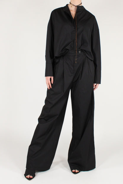 Pantaloni a Palazzo con Pinces in Cotone