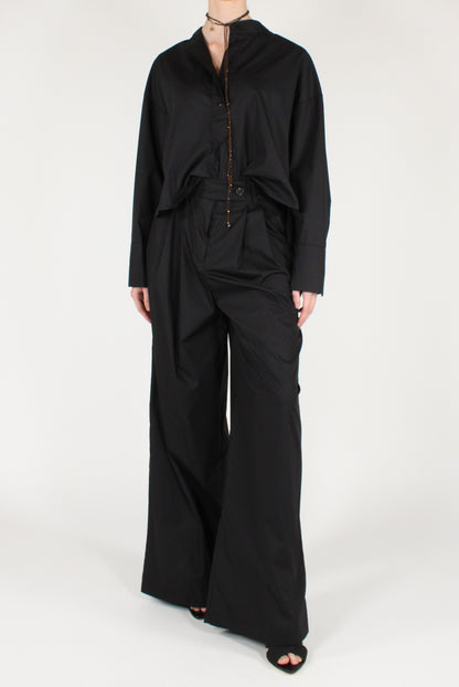 Pantaloni a Palazzo con Pinces in Cotone
