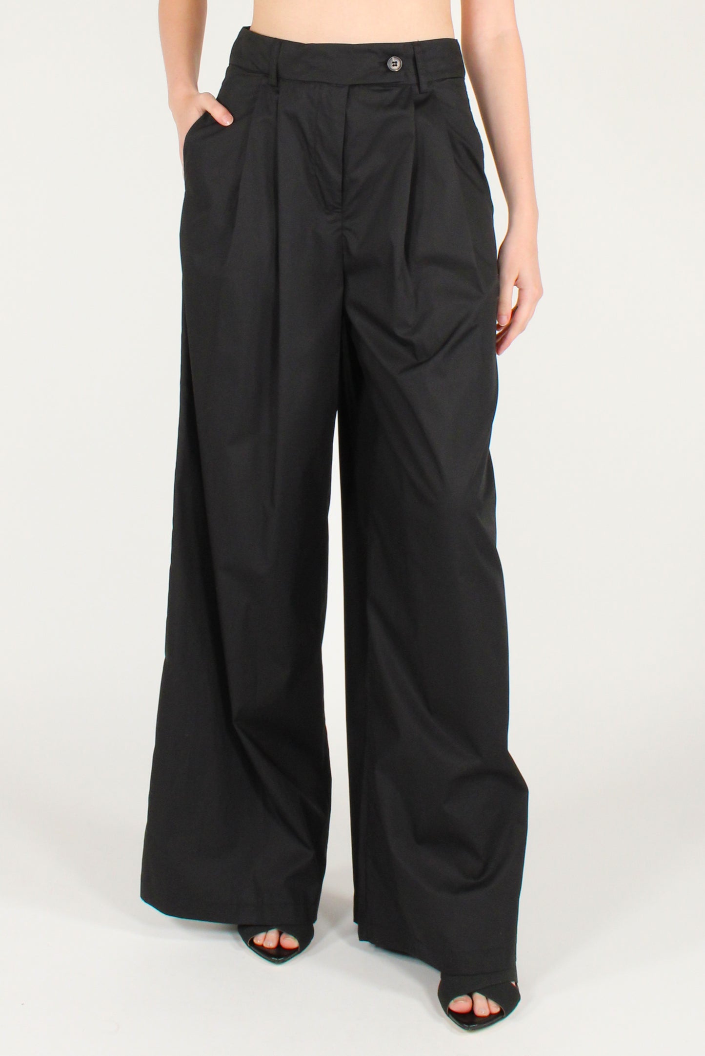 Pantaloni a Palazzo con Pinces in Cotone