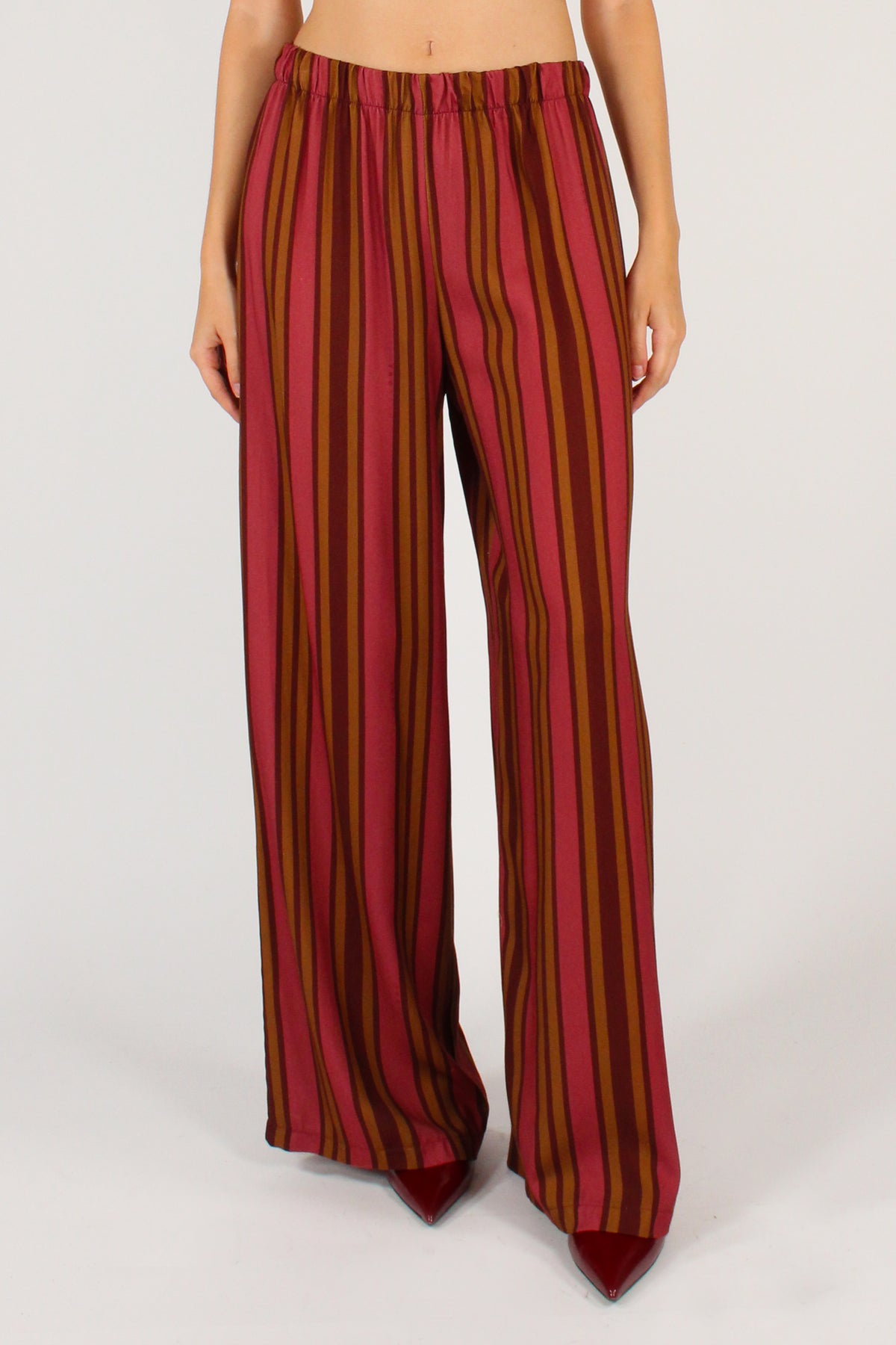 Pantaloni a Palazzo Stampa Righe Multicolore Bordeaux