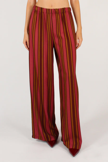 Pantaloni a Palazzo Stampa Righe Multicolore Bordeaux