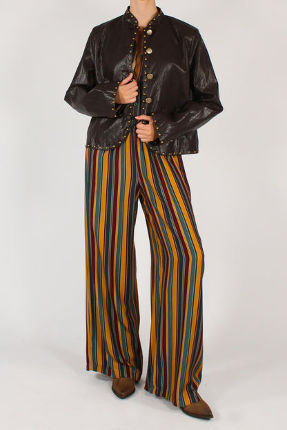 Pantaloni a Palazzo a Righe Senape
