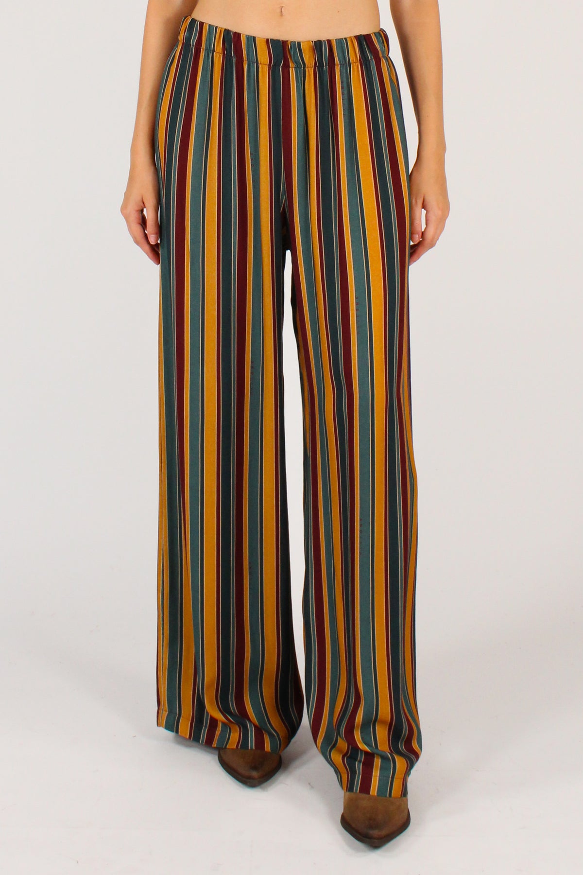 Pantaloni a Palazzo a Righe Senape