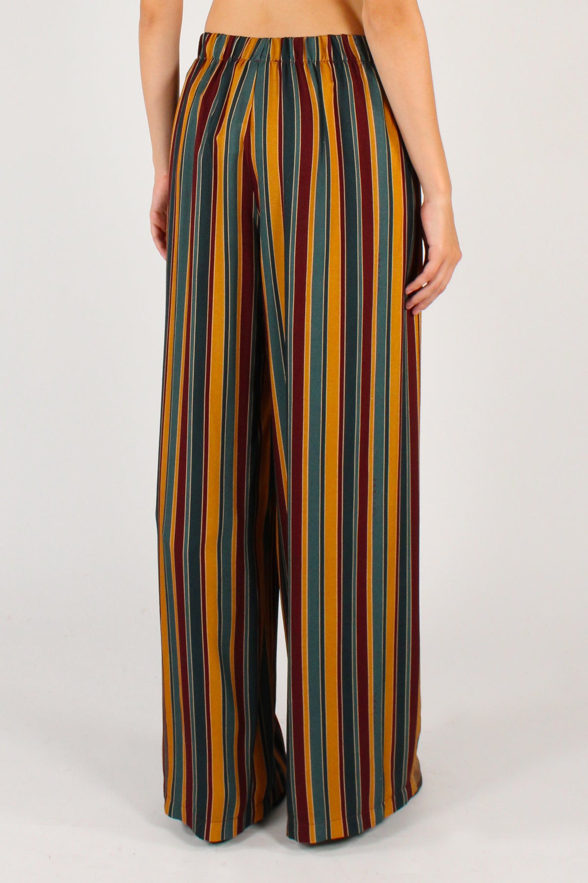 Pantaloni a Palazzo a Righe Senape