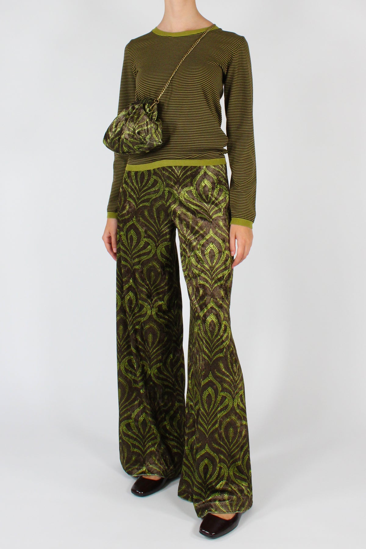 Pantaloni a Palazzo in Velluto Stampa Botanica
