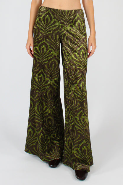 Pantaloni a Palazzo in Velluto Stampa Botanica