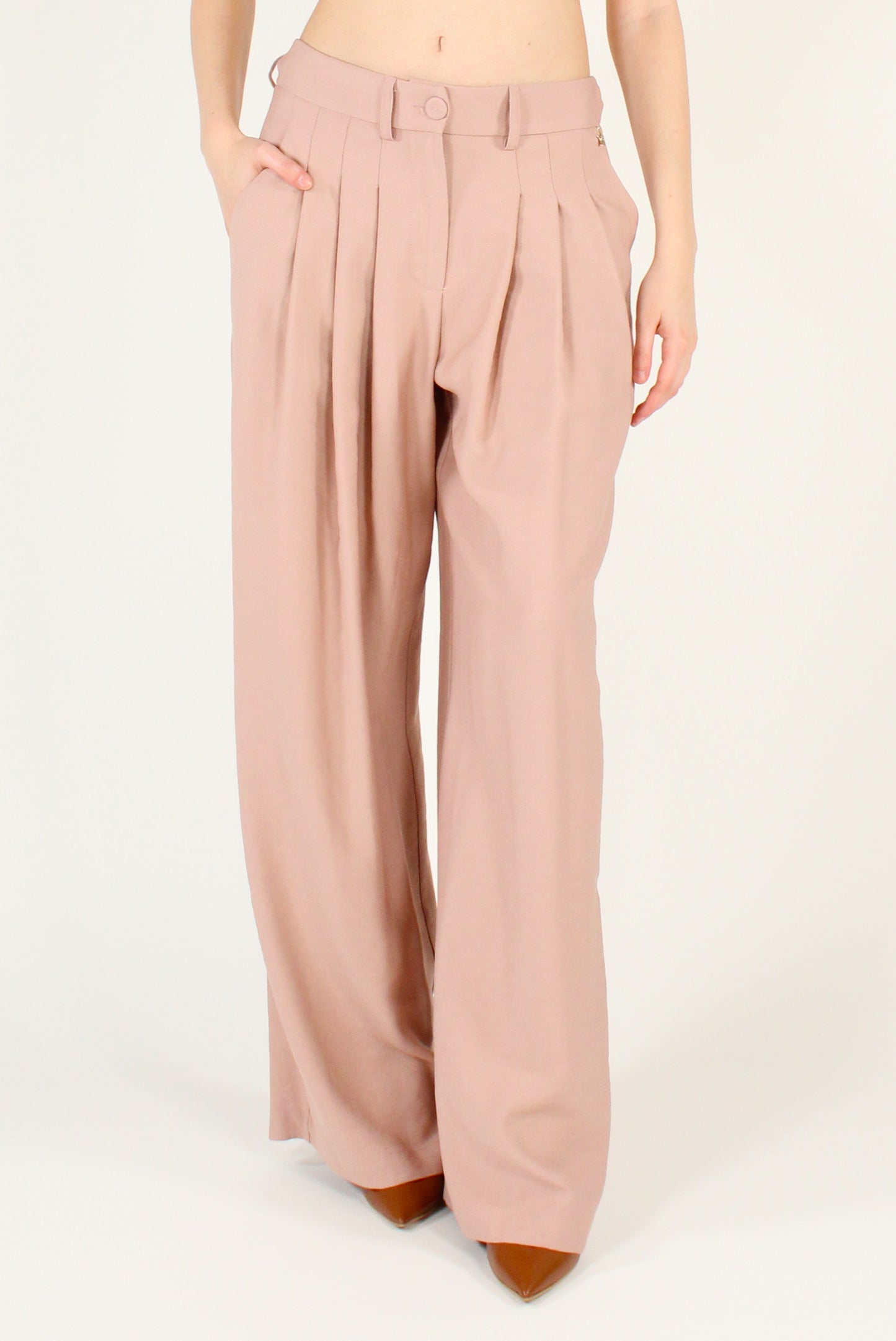 Pantaloni con Pinces in Misto Viscosa