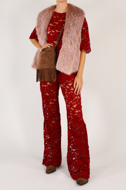 T-shirt Over in Pizzo Ciniglia Bordeaux