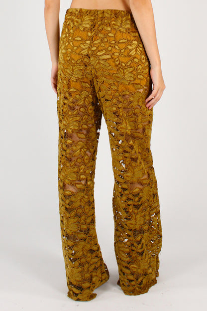 Pantaloni a Palazzo in Pizzo Ciniglia Senape