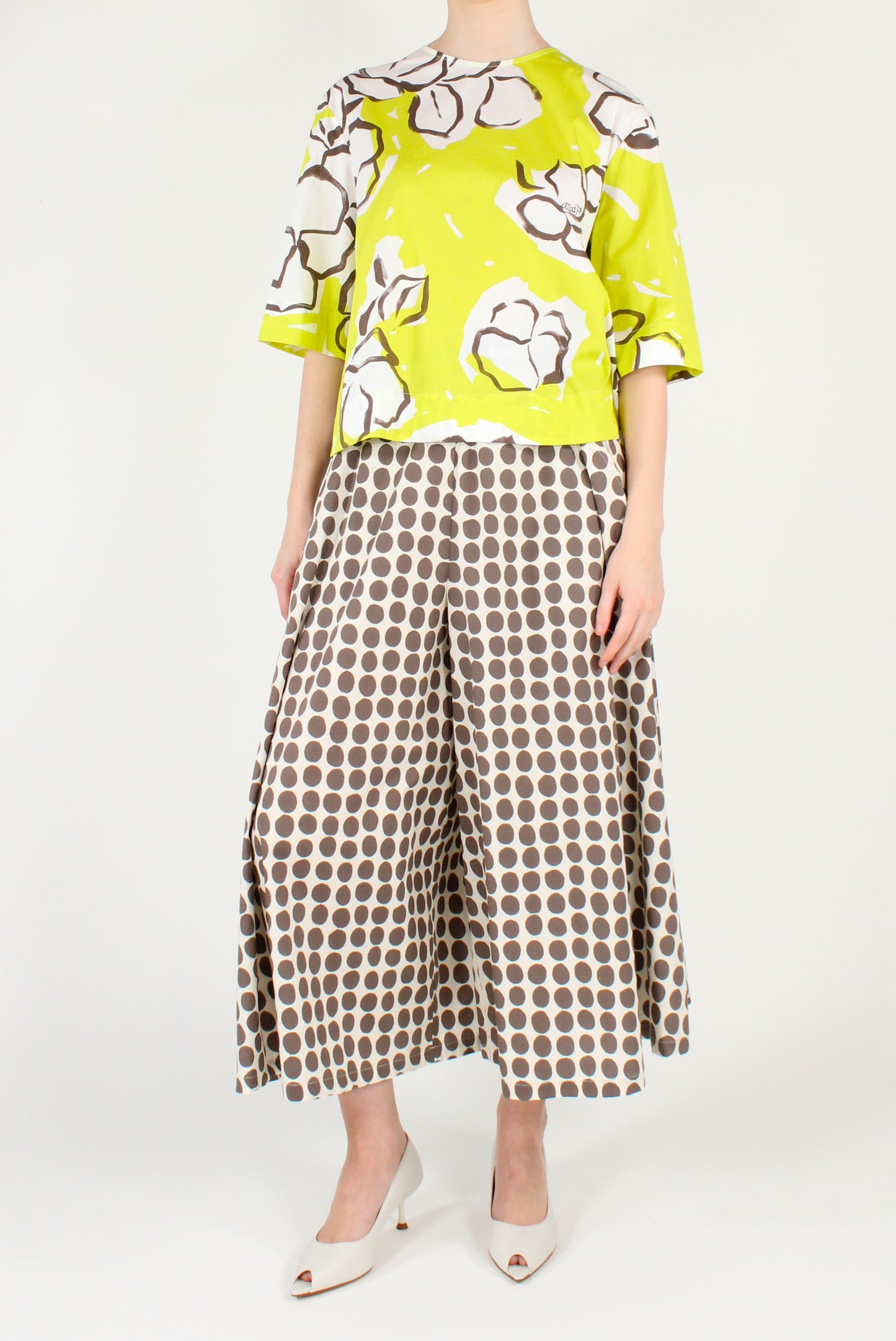 Pantaloni Ampi e Fluidi Stampa a Pois