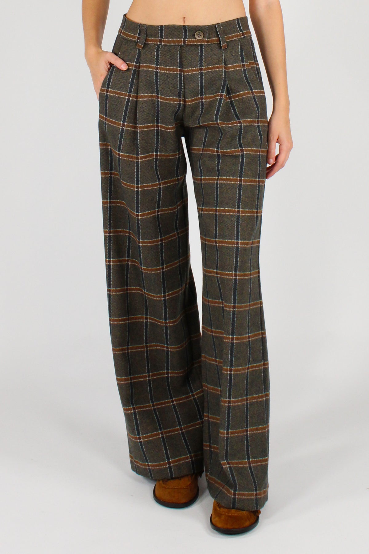 Pantaloni a Quadri con Pinces Verdi