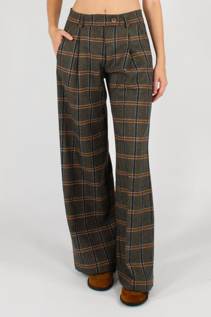 Pantaloni a Quadri con Pinces Verdi