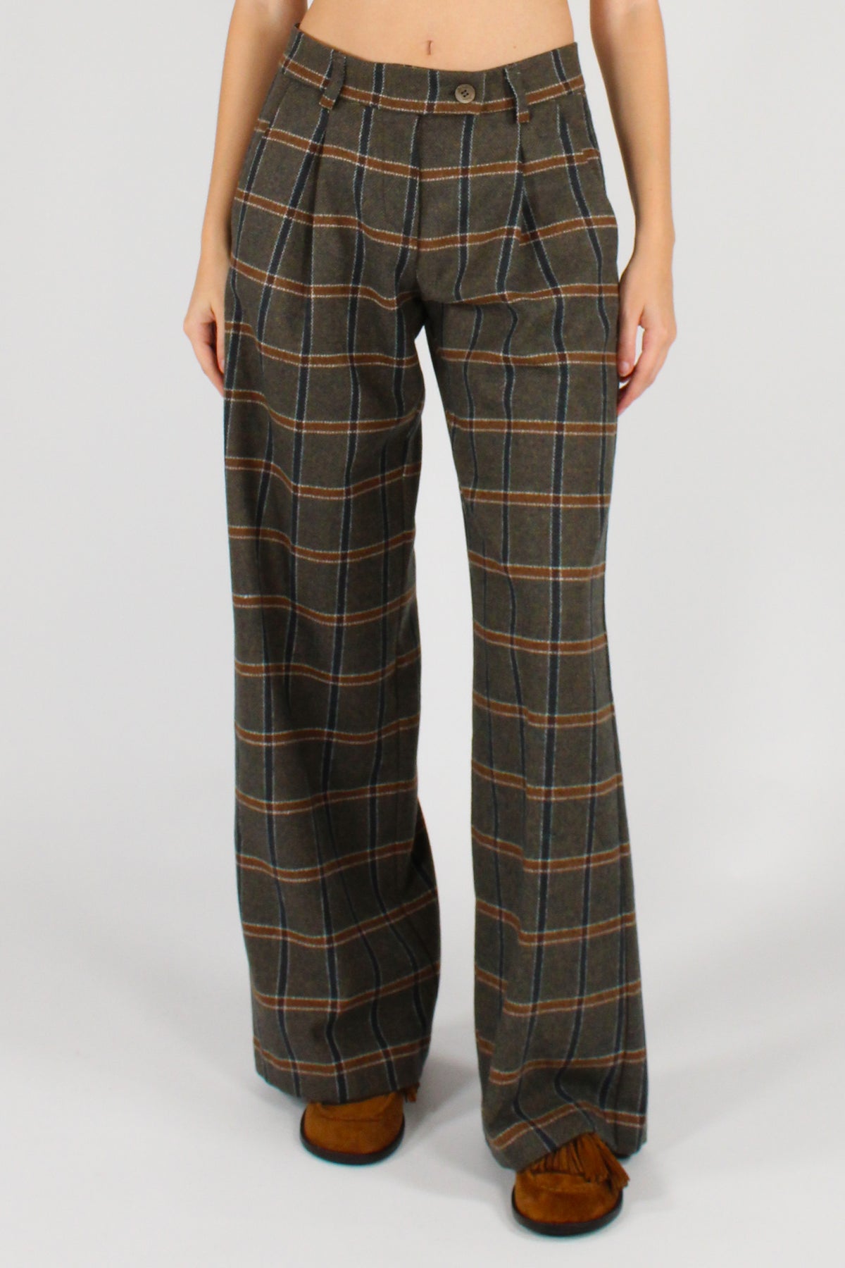 Pantaloni a Quadri con Pinces Verdi
