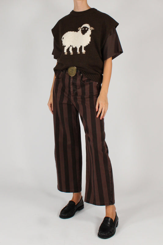 Pantaloni Rigati con Cintura