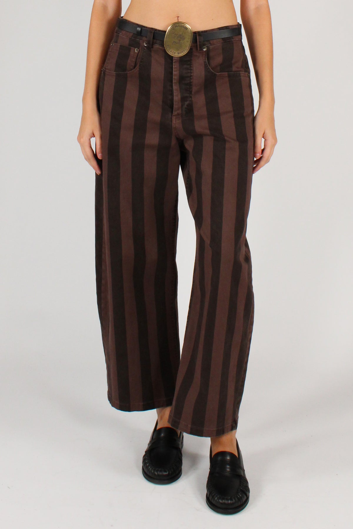 Pantaloni Rigati con Cintura