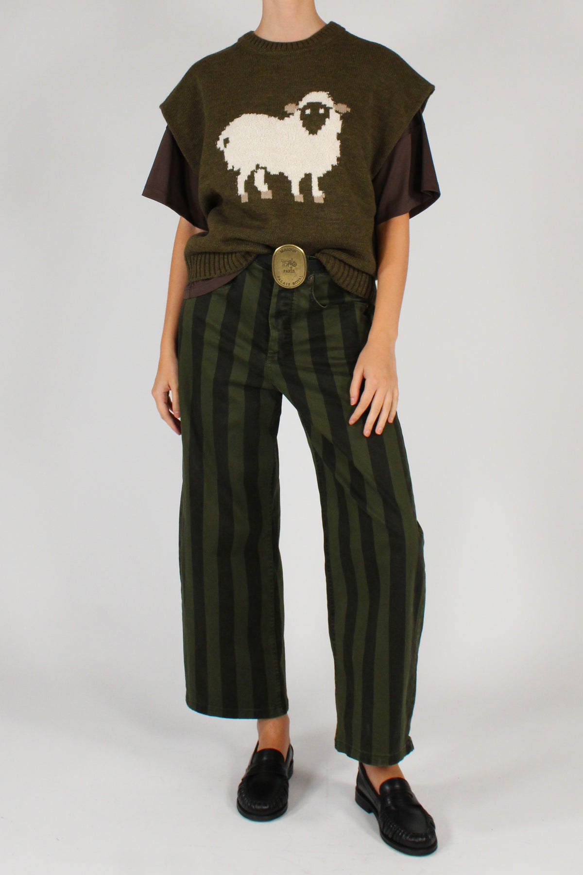 Pantaloni Rigati con Cintura
