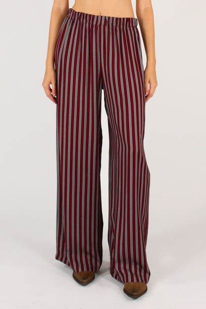 Pantaloni a Palazzo Stampa a Righe Sfondo Bordeaux