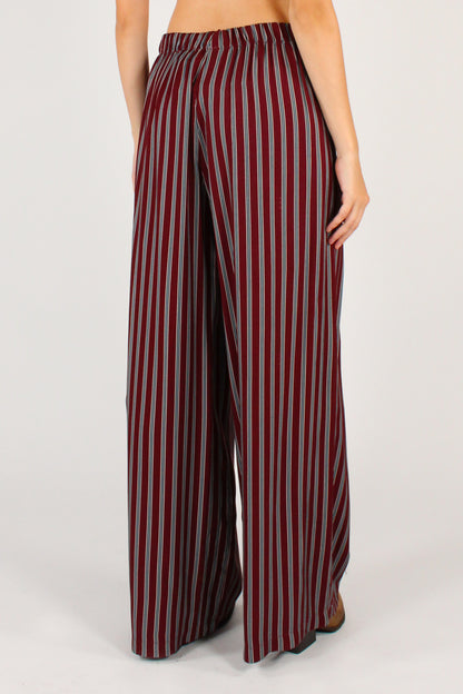 Pantaloni a Palazzo Stampa a Righe Sfondo Bordeaux