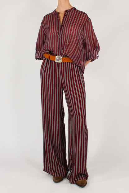 Pantaloni a Palazzo Stampa a Righe Sfondo Bordeaux