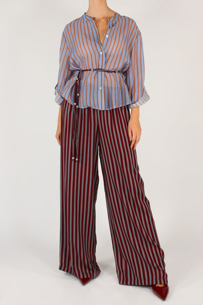 Pantaloni a Palazzo Stampa a Righe Sfondo Bordeaux