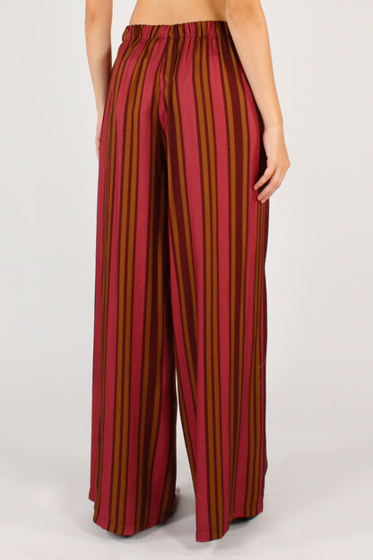 Pantaloni a Palazzo Stampa Righe Multicolore Bordeaux