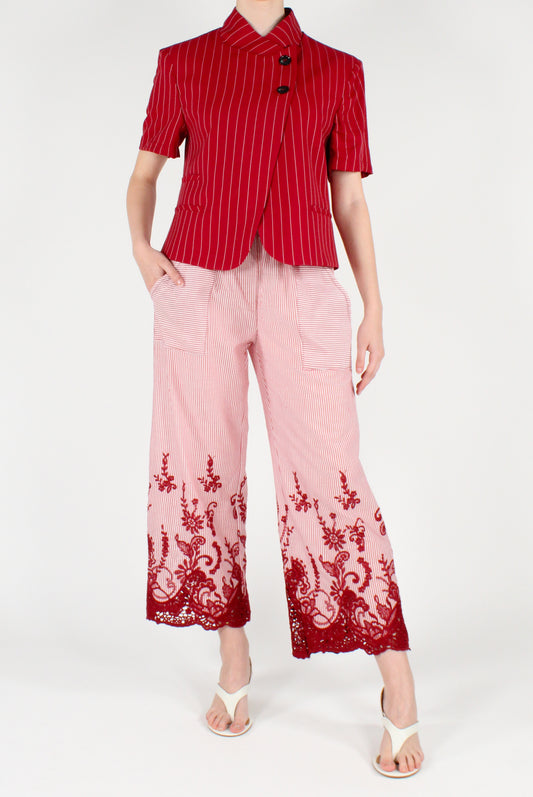 Pantaloni a Righe Ricamati sul Fondo