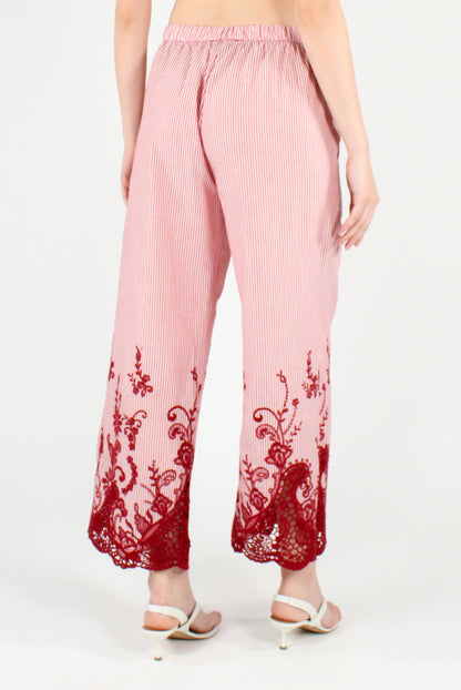 Pantaloni a Righe Ricamati sul Fondo