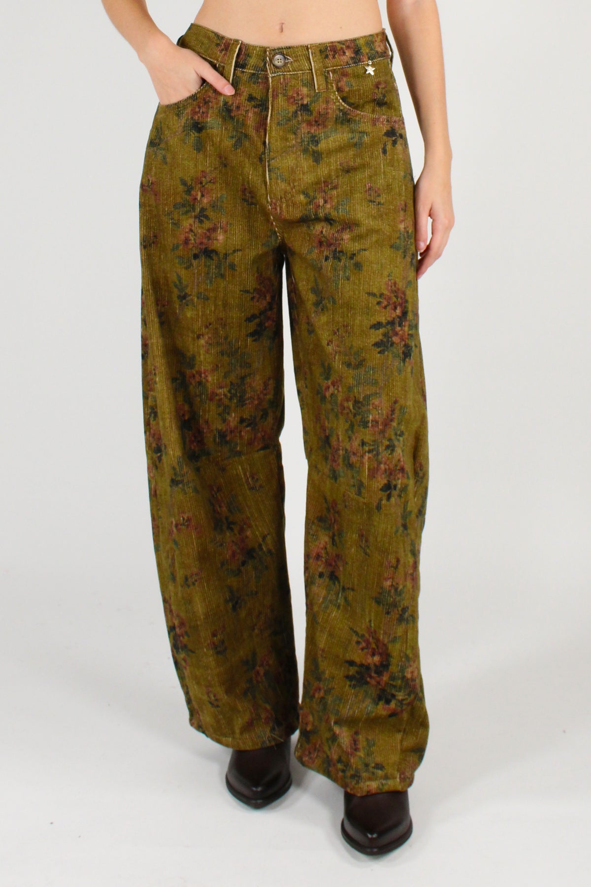 Pantaloni in Velluto a Coste Stampa Floreale