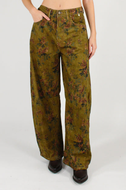 Pantaloni in Velluto a Coste Stampa Floreale