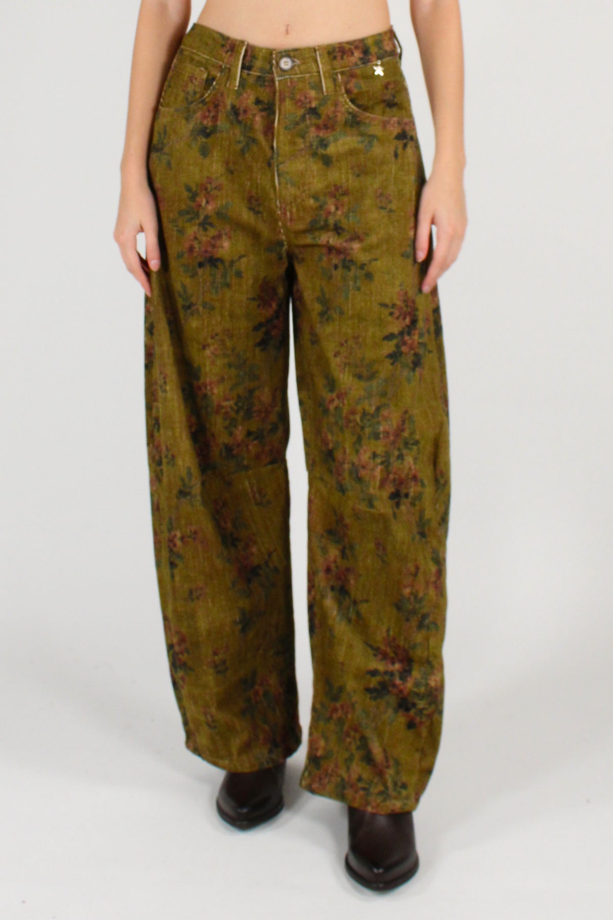 Pantaloni in Velluto a Coste Stampa Floreale