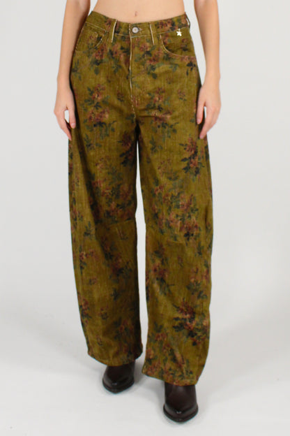 Pantaloni in Velluto a Coste Stampa Floreale