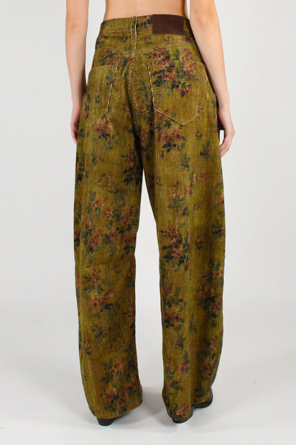 Pantaloni in Velluto a Coste Stampa Floreale