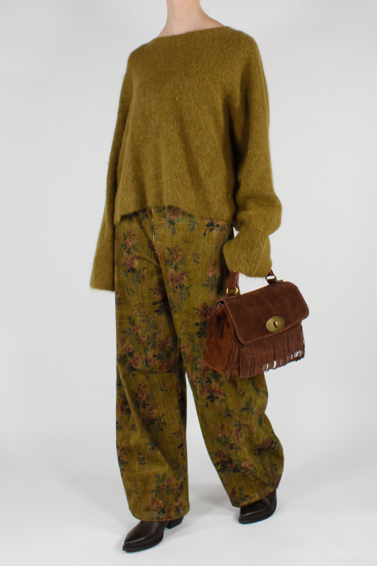 Pantaloni in Velluto a Coste Stampa Floreale