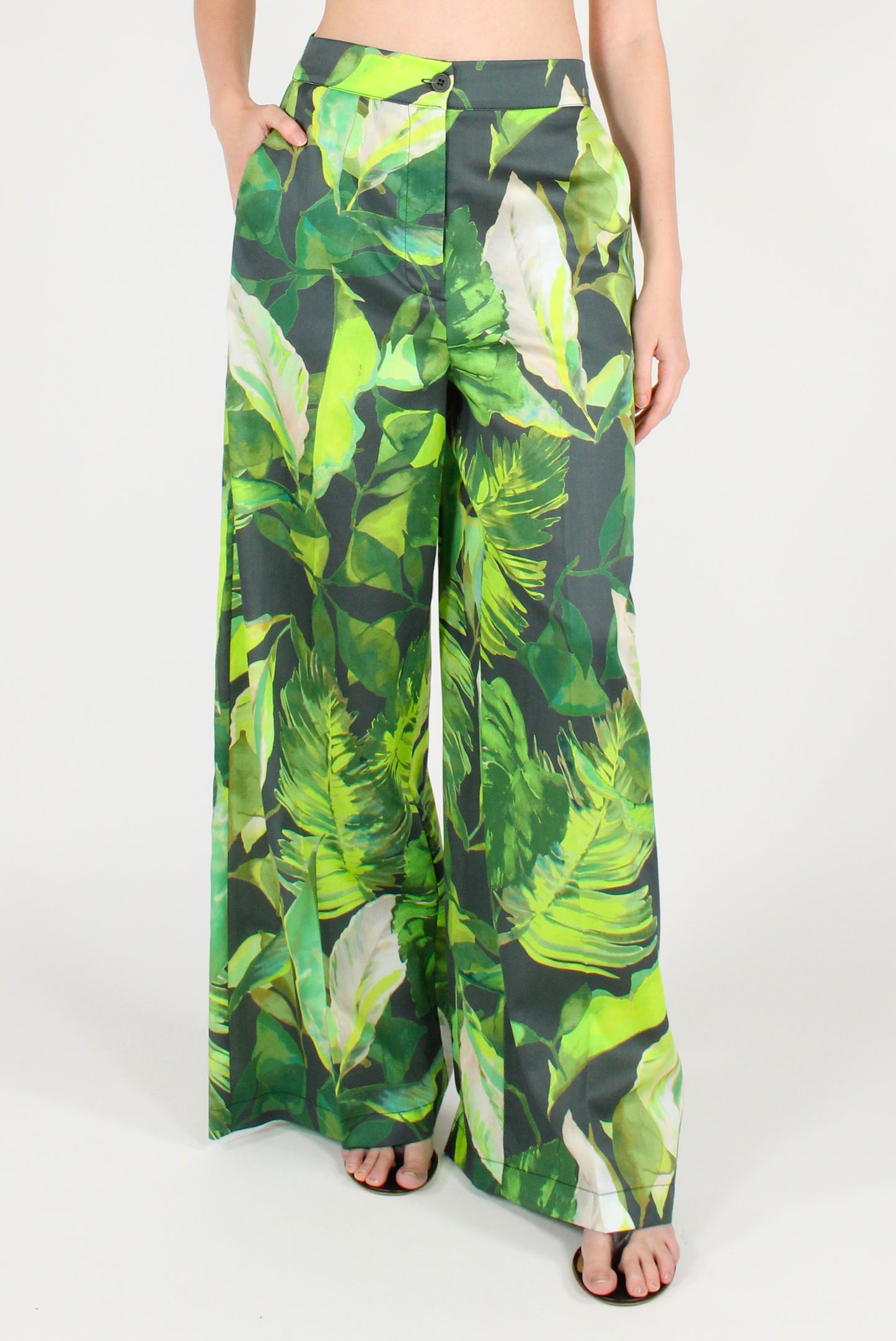 Pantaloni a Palazzo Stampa Foglie