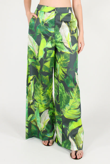 Pantaloni a Palazzo Stampa Foglie