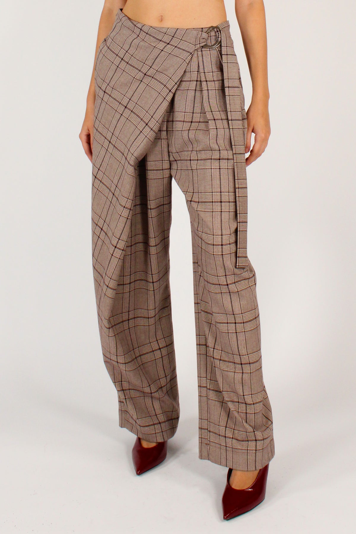 Pantaloni Asimmetrici Stampa Tartan