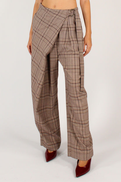 Pantaloni Asimmetrici Stampa Tartan