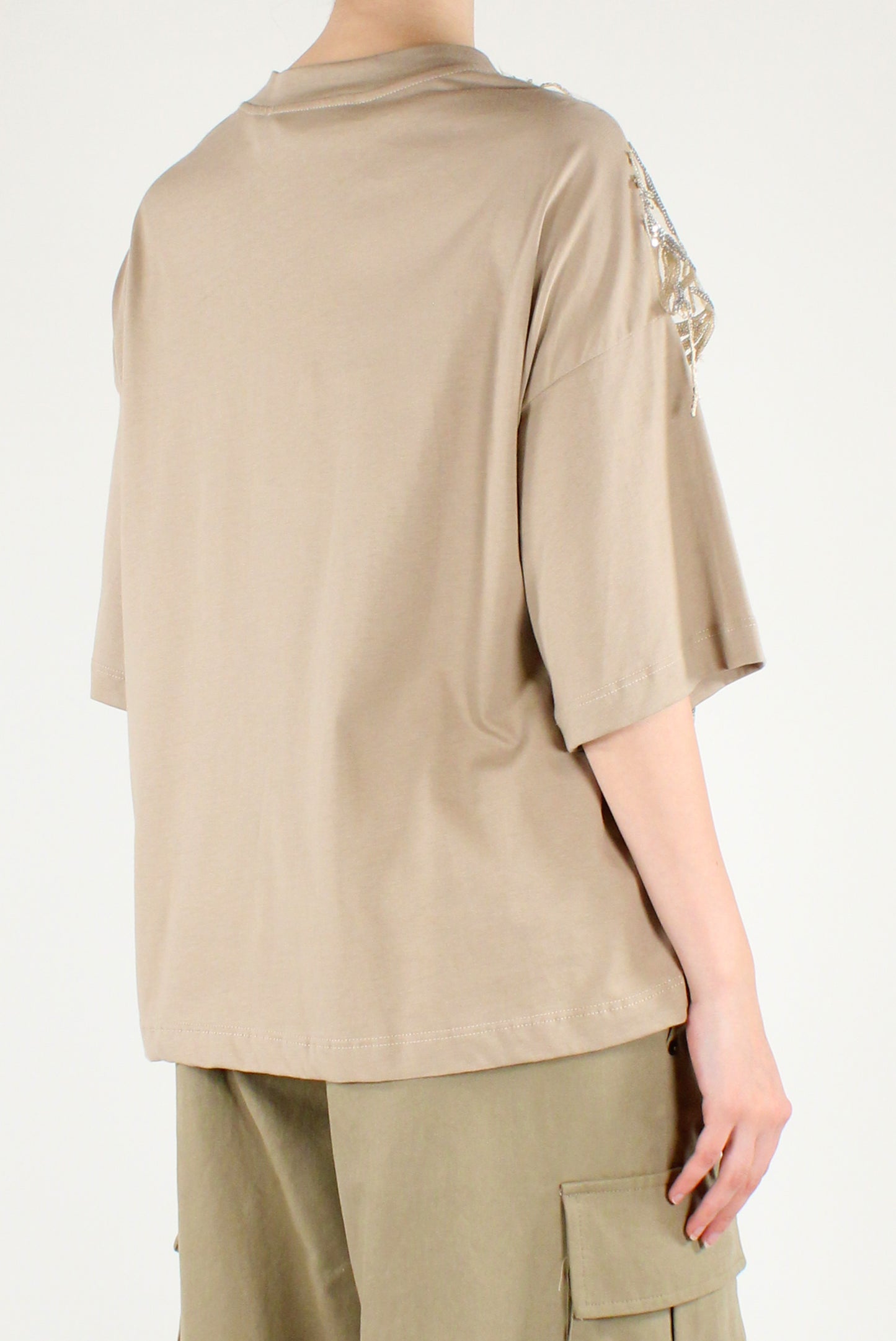 T-shirt Over con Frange Paillettes
