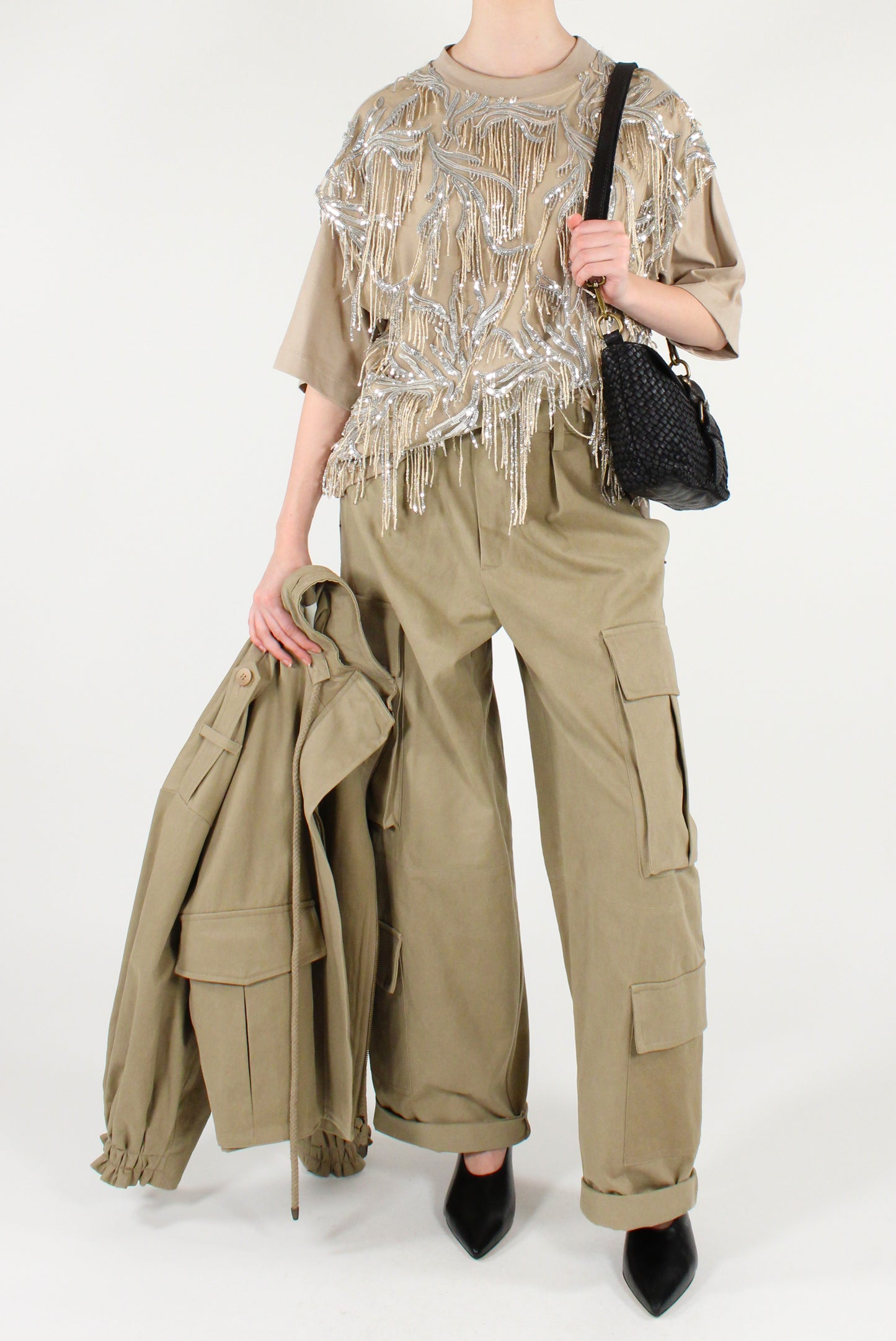 T-shirt Over con Frange Paillettes