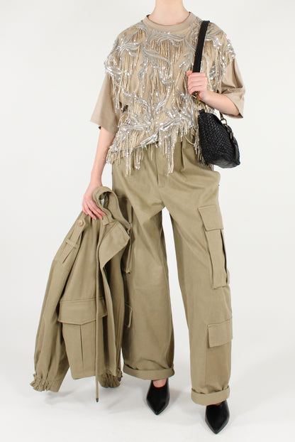 T-shirt Over con Frange Paillettes