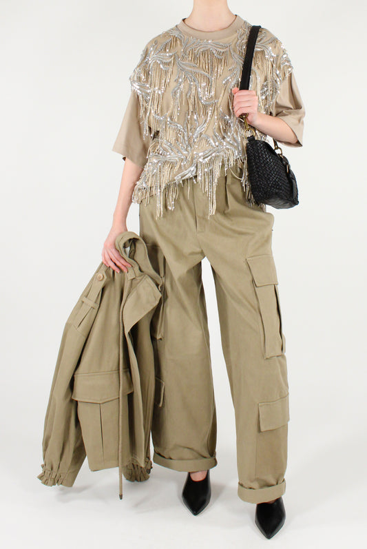 Oversized T-shirt with Sequin Fringes