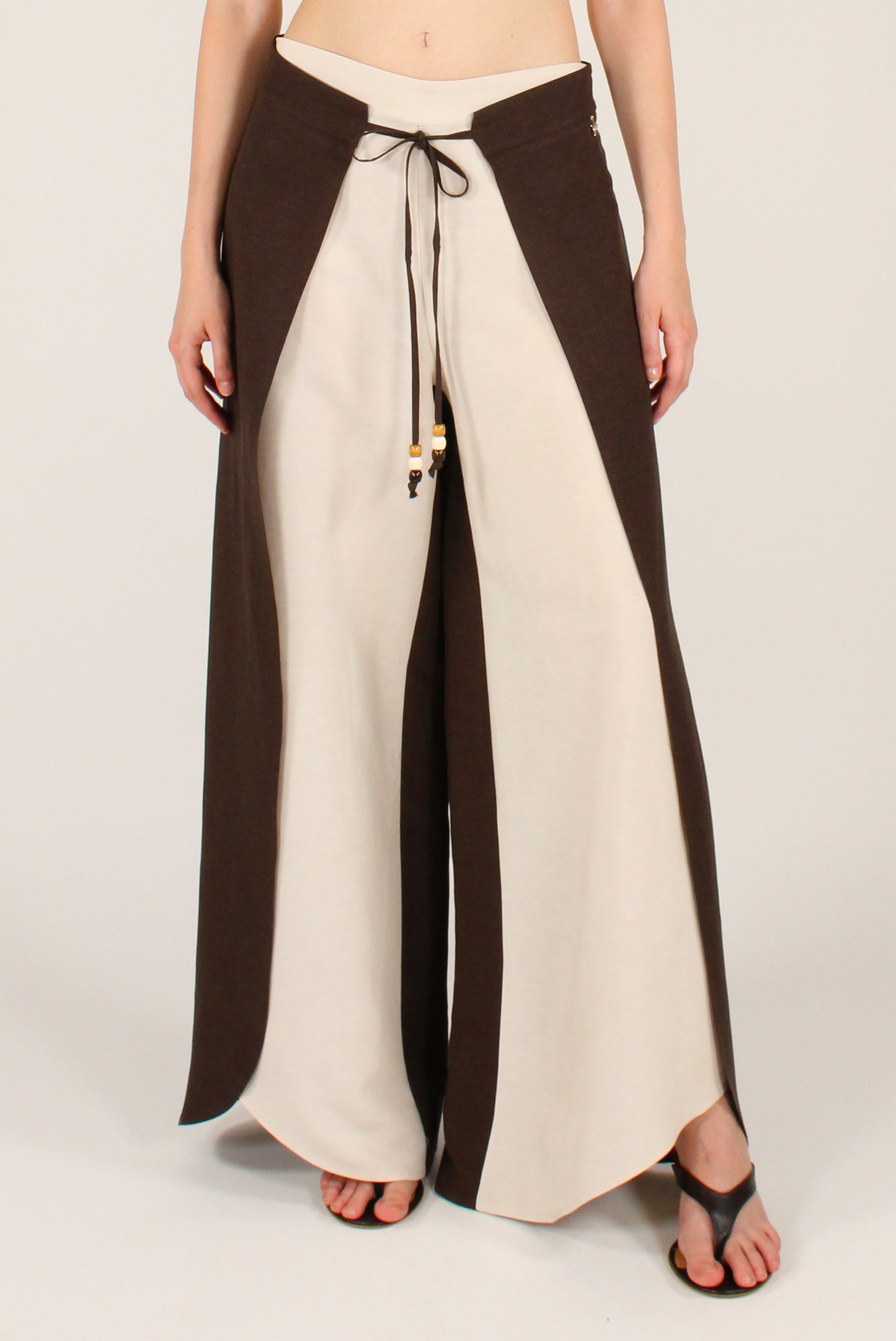 Pantaloni Pareo Tessuto Bicolore Misto Lino e Viscosa