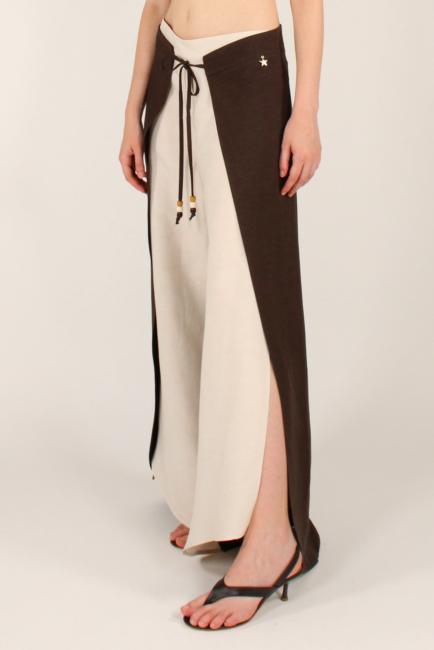 Pantaloni Pareo Tessuto Bicolore Misto Lino e Viscosa
