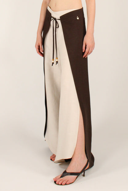 Pantaloni Pareo Tessuto Bicolore Misto Lino e Viscosa