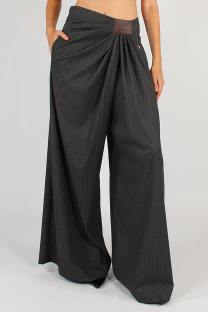 Pantaloni Drappeggiati in Tessuto Spigato